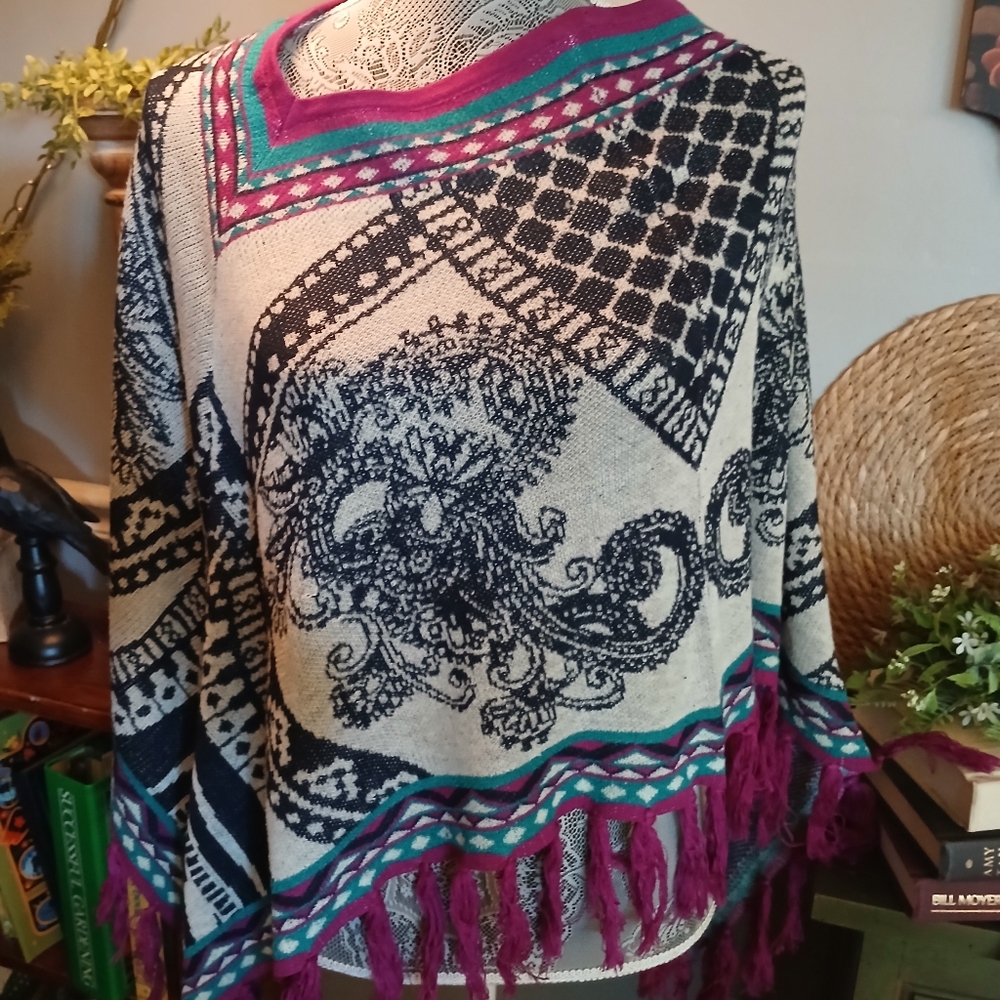 Bohemian Patterned Sweater with Fringe